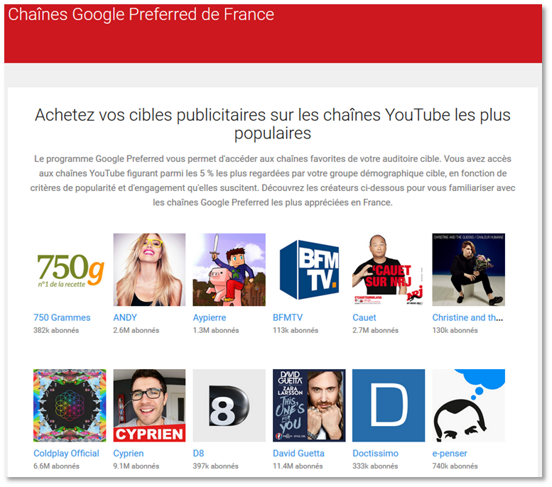 Youtube - Google Preferred Program France